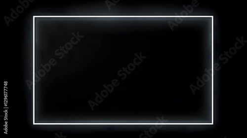 A bright white neon light border on a black surface