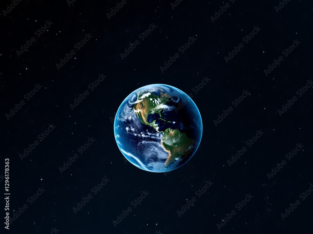 Obraz premium Breathtaking View of Earth from Space Highlighting Vibrant Blue Oceans and Expansive Green Landmasses