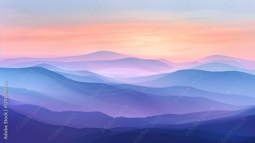 An illustration of a soft, colorful mountain range. An illustration of a soft, colorful mountain range.