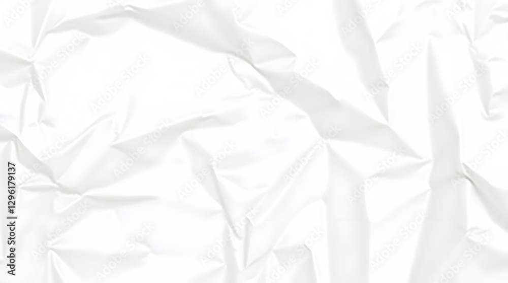 Obraz premium Wrinkled Transparent Plastic Wrap Texture with Creases, Folds on White Background.