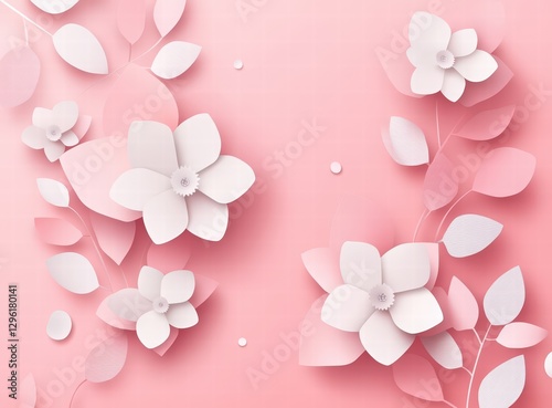 Spring sale banner template with paper cut flowers and leaves on pink background. Springtime special offer poster or card design for advertising, promotion of goods in shop.