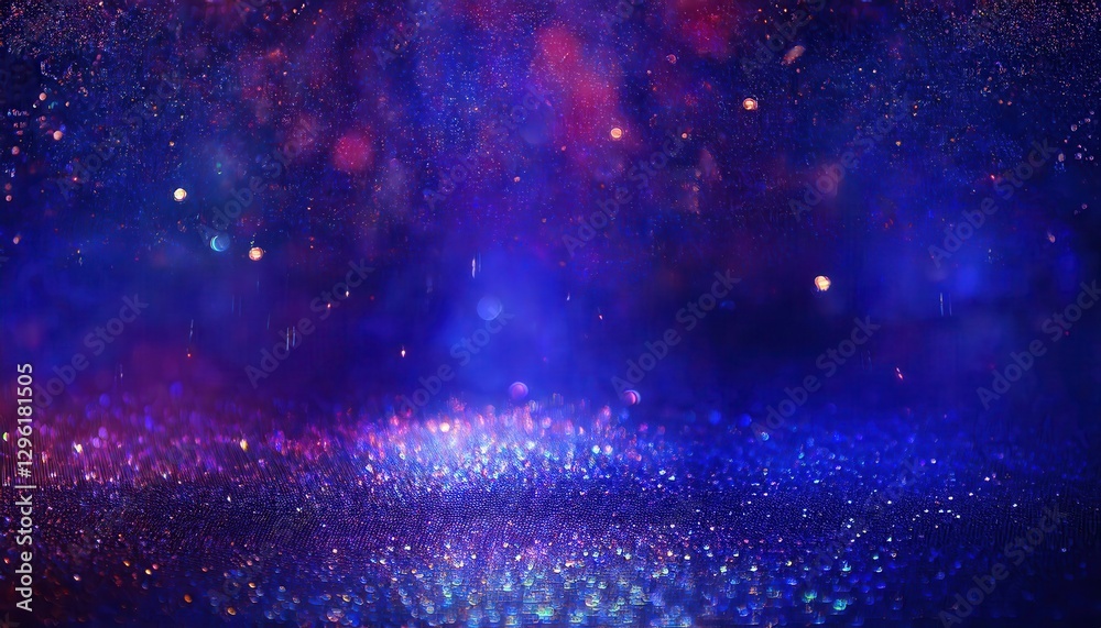 Obraz premium shimmering abstract cosmic bokeh with deep blue and violet hues, soft glowing light particles, dreamy fantasy atmosphere