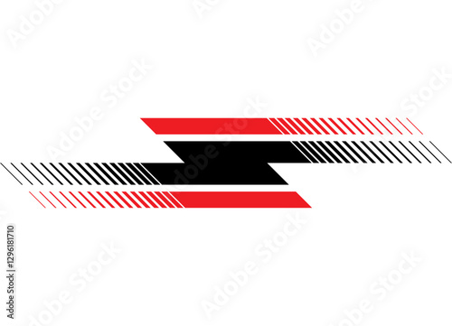 Sporty striped stripe for vehicle body, with black and red lines, speed and movement.  for sports, racing or modern car design, sportswear, toys.  Vector background. Decorative strip, lightning