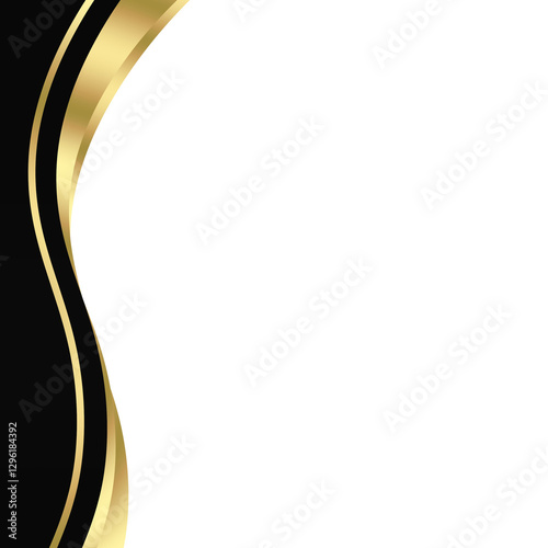 Abstract black gold luxury curves wavy side frame as cover decoration isolated on white background