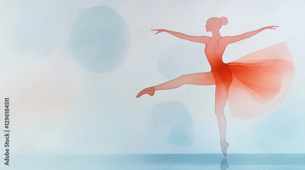 Naklejka premium Graceful ballerina performing en pointe in soft pastel colors against a dreamy background in a serene environment