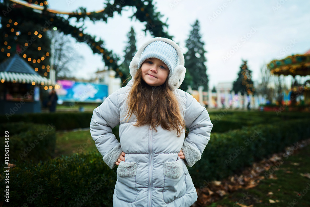 Smiling child enjoying winter festivities at an outdoor park Smiling child enjoying winter festivities at an outdoor park