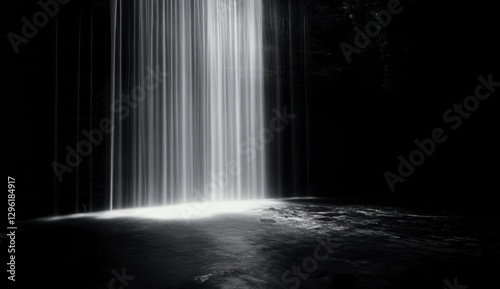 Serene Waterfall Cascading Down a Dark Rocky Cliffside