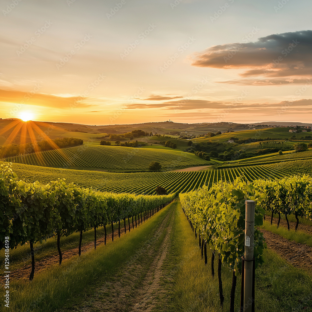 Fototapeta premium Vineyard at sunset