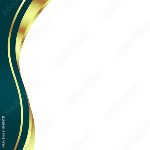 Abstract dark green gold luxury curves wavy side frame as cover decoration isolated on white background