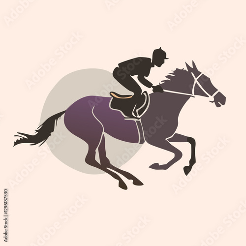 A black silhouette of a jockey riding a galloping horse, captured in mid-motion 