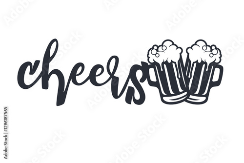 Glass of beer with calligraphy cheers