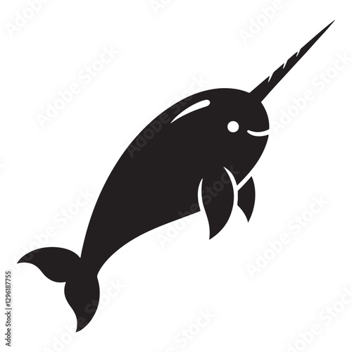 Serene Narwhal silhouette, an embodiment of ocean peace - Narwhal illustration - Minimalist Narwhal vector - Fish silhouette
