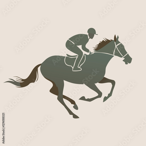 A black silhouette of a jockey riding a galloping horse, captured in mid-motion 