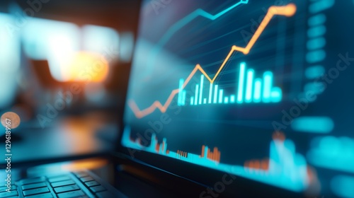 Glowing upward arrow graph on digital screen symbolizing positive company growth and future outlook, representing business success and financial progress.