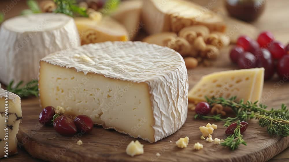 Artisanal Cheese Platter on Rustic Wooden Board, Gourmet Indulgence