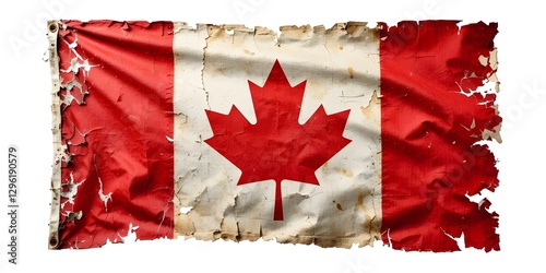 isolated Canada, Canadian flag that is old, worn, tattered, Maple leaf, ripped, shredded, stained, distressed, grunge, vintage, antique, national flag, historical flag, patriotic symbol, fabric