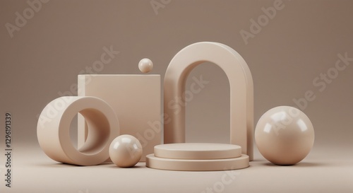 Beige 3D Shapes Minimalist Composition