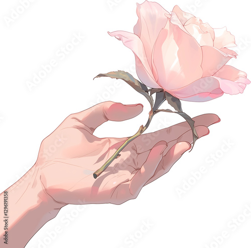 hand holding pink rose