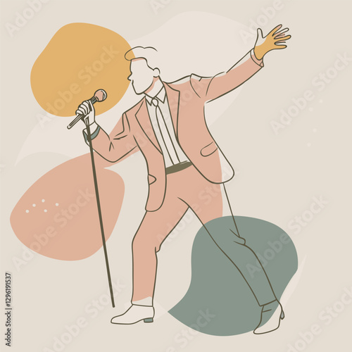 A black silhouette of a male singer passionately performing on stage, holding a microphone 