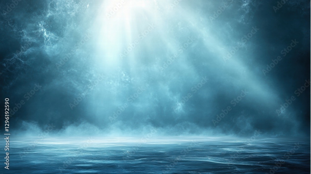 Mystical Blue Ocean Background Dramatic Light Rays Fog Mystical Blue Ocean Background Dramatic Light Rays Fog