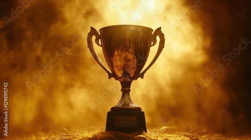 A golden trophy cup, a symbol of academic excellence and hard-won achievement, rests proudly on a bokeh background, bathed in warm, congratulatory light, signifying a celebration of success in the