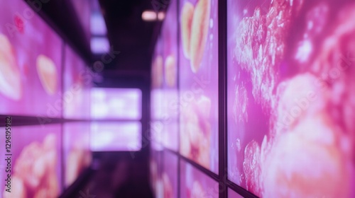 Pink Abstract Digital Art Display Corridor