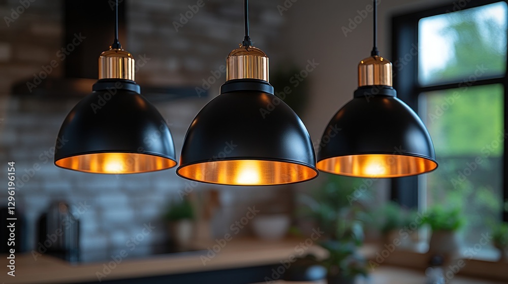 Obraz premium Modern kitchen pendant lights illuminate