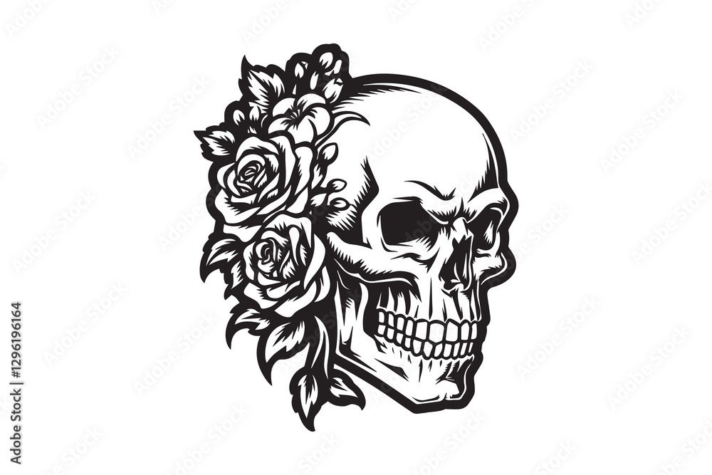 Floral Skull with Roses vector Floral Skull with Roses vector