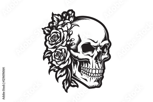 Floral Skull with Roses vector