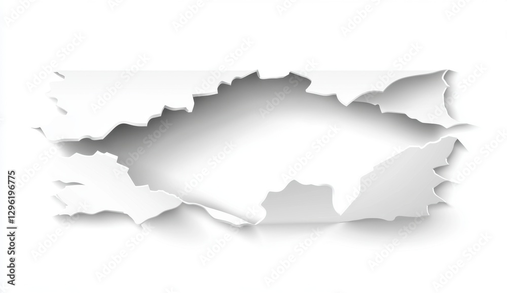 Torn Paper Effect on White Background with Soft Shadows and Curves Torn Paper Effect on White Background with Soft Shadows and Curves