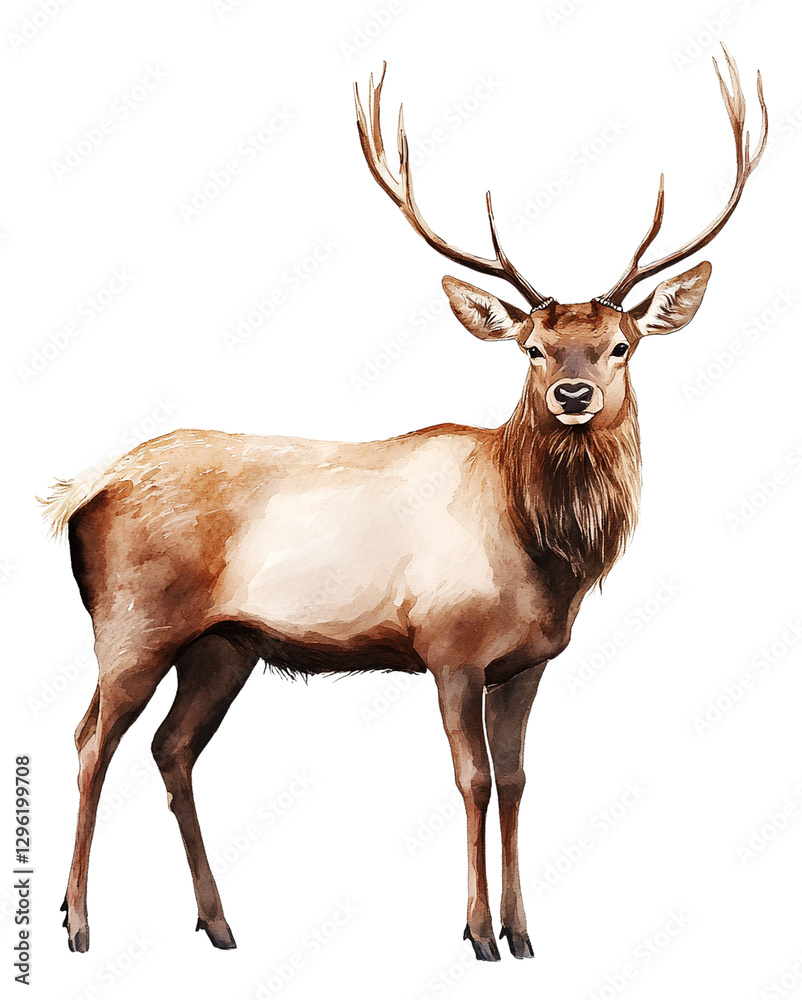 Elegant Deer with Antlers: Capturing the Beauty and Strength of Forest Creatures. watercolor-style isolated on white background.