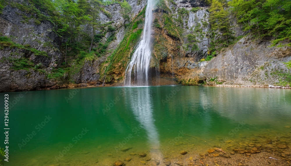 Obraz premium Mystical Waterfall in Foggy Forest