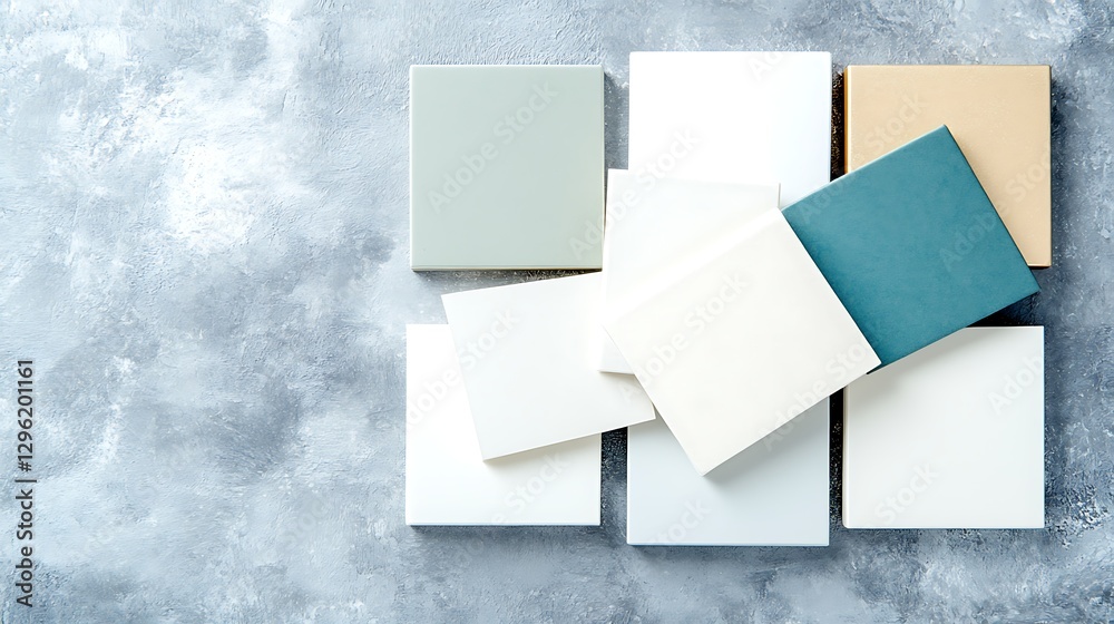 Abstract Arrangement of Neutral Colored Squares and Rectangles on Gray Textured Background Abstract Arrangement of Neutral Colored Squares and Rectangles on Gray Textured Background