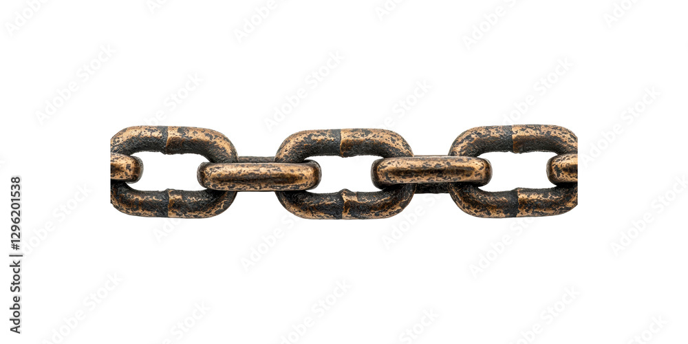 Fototapeta premium Rustic metal chain segment showing weathered links isolated on transparent background