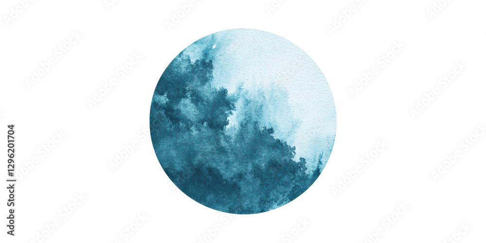 Abstract blue watercolor circle art isolated on transparent background