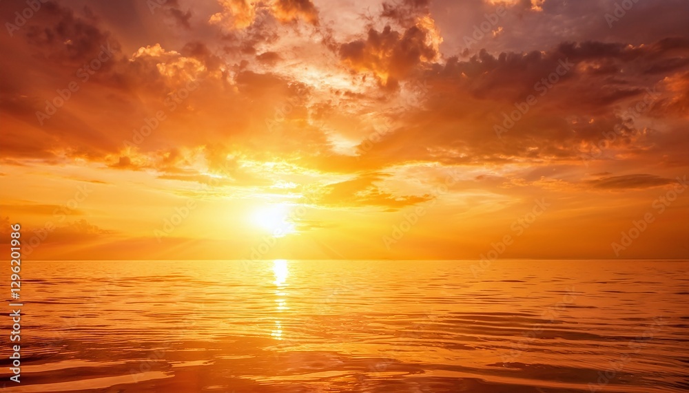 Obraz premium Orange Sunset over Ocean Dramatic Seascape