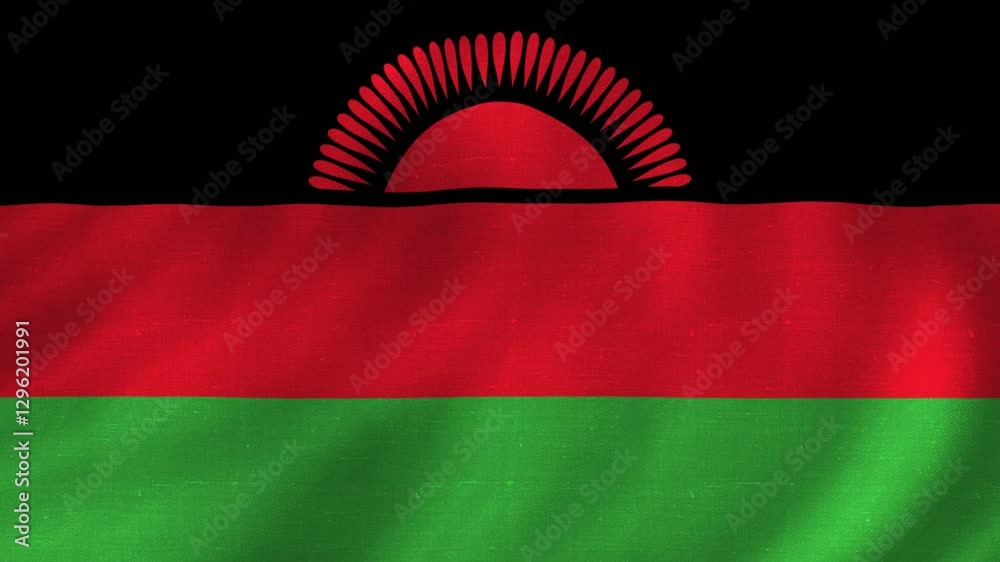 Malawi national flag seamless loop animation with fabric texture. 4K quality
