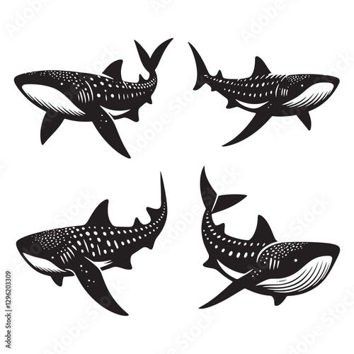 Serene Whale Shark silhouette, a mesmerizing marine masterpiece - Whale Shark illustration - Minimalist Whale Shark vector - Fish silhouette

