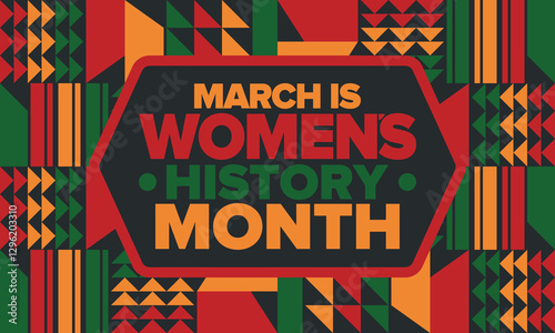 Women's History Month. Celebrated annual in March, to mark women’s contribution to history. Female symbol. Women's rights. Girl power in world. Poster, postcard, banner. Vector illustration