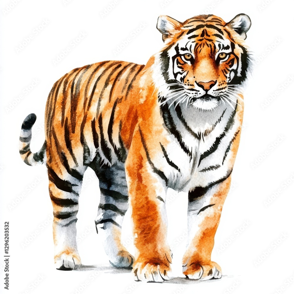 Obraz premium Majestic Bengal Tiger in Vibrant Watercolor Style Illustration
