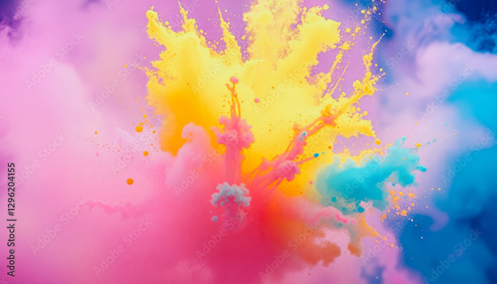 Obraz premium Abstract artistic explosion of colorful Holi powder in mid-air, creating a dynamic and vibrant visual effect.