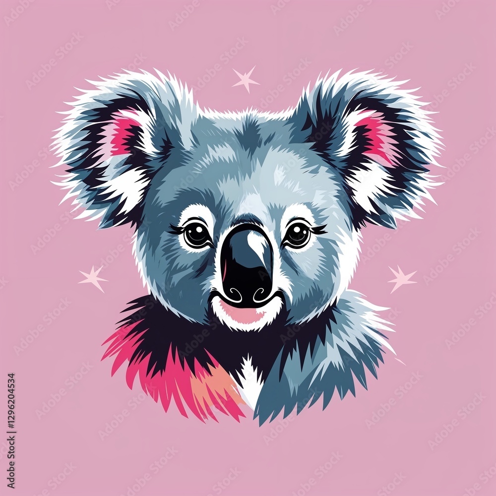 Obraz premium koala head on plain pink background childish style illustration