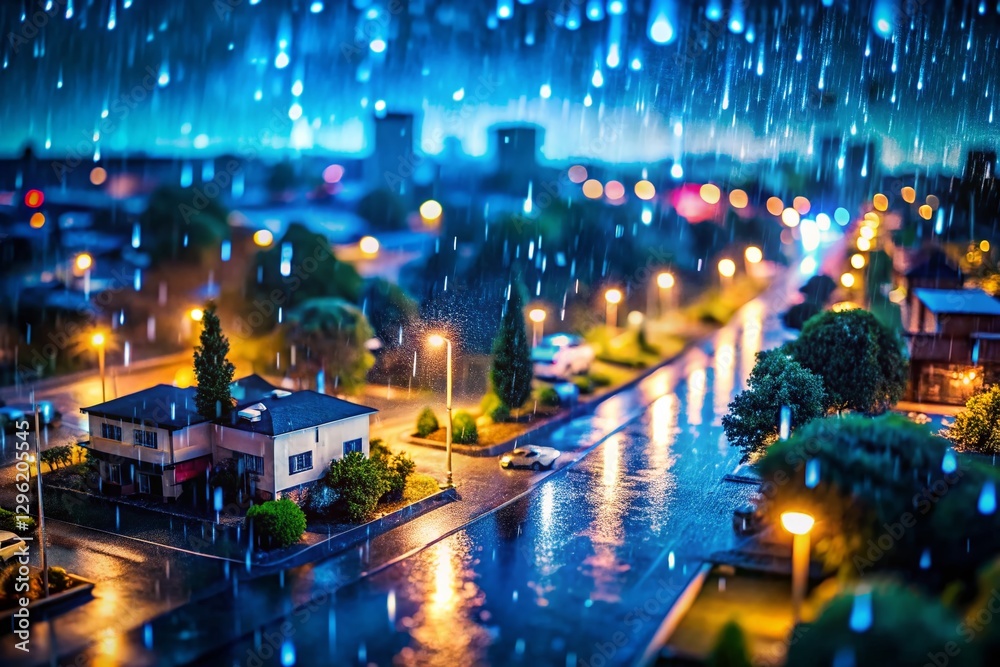 Obraz premium Dark Night Rain, Tilt-Shift Miniature Landscape Photography