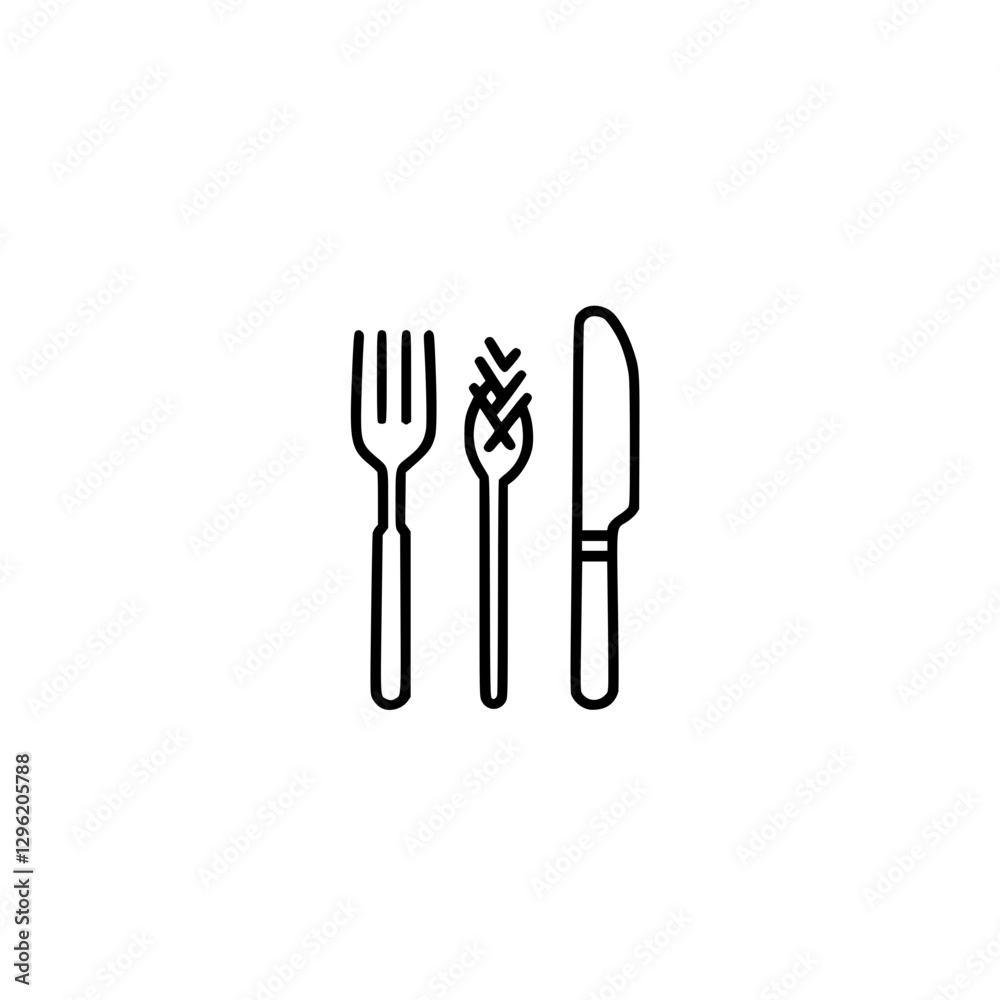 Fork, Knife, and Wheat Icon Representing Healthy Eating and Organic Food Concept Fork, Knife, and Wheat Icon Representing Healthy Eating and Organic Food Concept