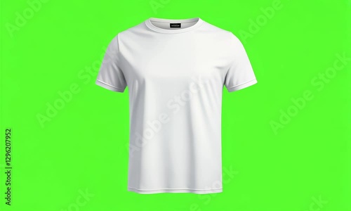 3d mockup of plain white t-shirt with front view, isolated on green screen background, 