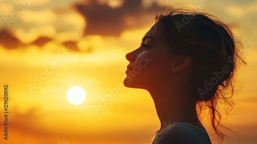 A woman, her face etched with the wisdom of experience and the promise of future triumphs, gazes intently towards the horizon, her silhouette a beacon of ambition against a canvas of boundless