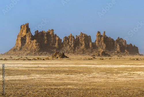 Djibouti, view at the dry lake Abbe with its rock formations	