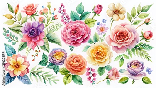 Delicate Watercolor Floral Clipart for Wedding Invitations: Elegant Botanical Designs