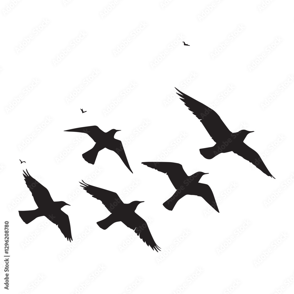 Obraz premium Flying birds silhouettes on white background. Vector illustration. isolated bird flying. tattoo and wallpaper background design. white Background