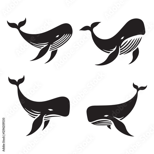 Enduring Sperm Whale silhouette, a timeless deep-sea legend - Sperm Whale illustration - Minimalist Sperm Whale vector - Fish silhouette
